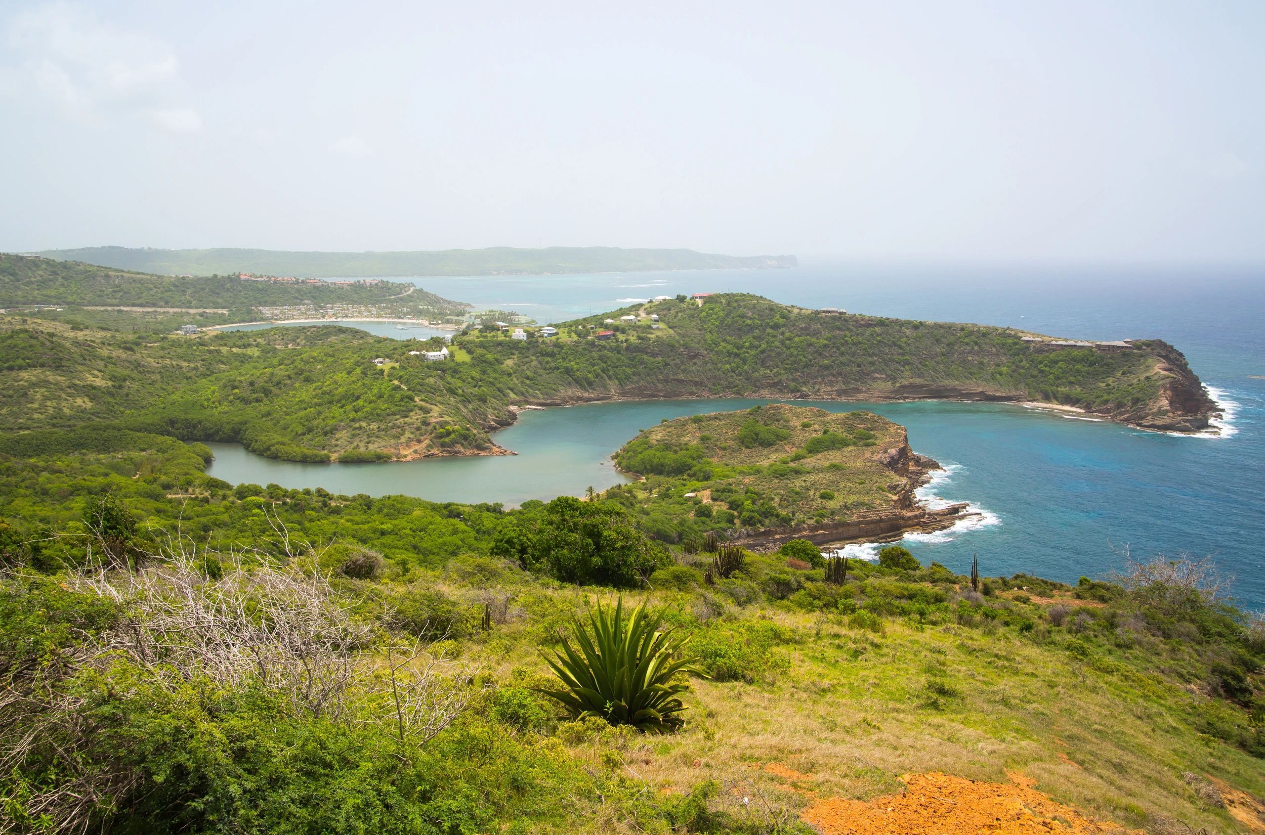 Vy över Mamora Bay från Shirley Heights, Antigua och Barbuda