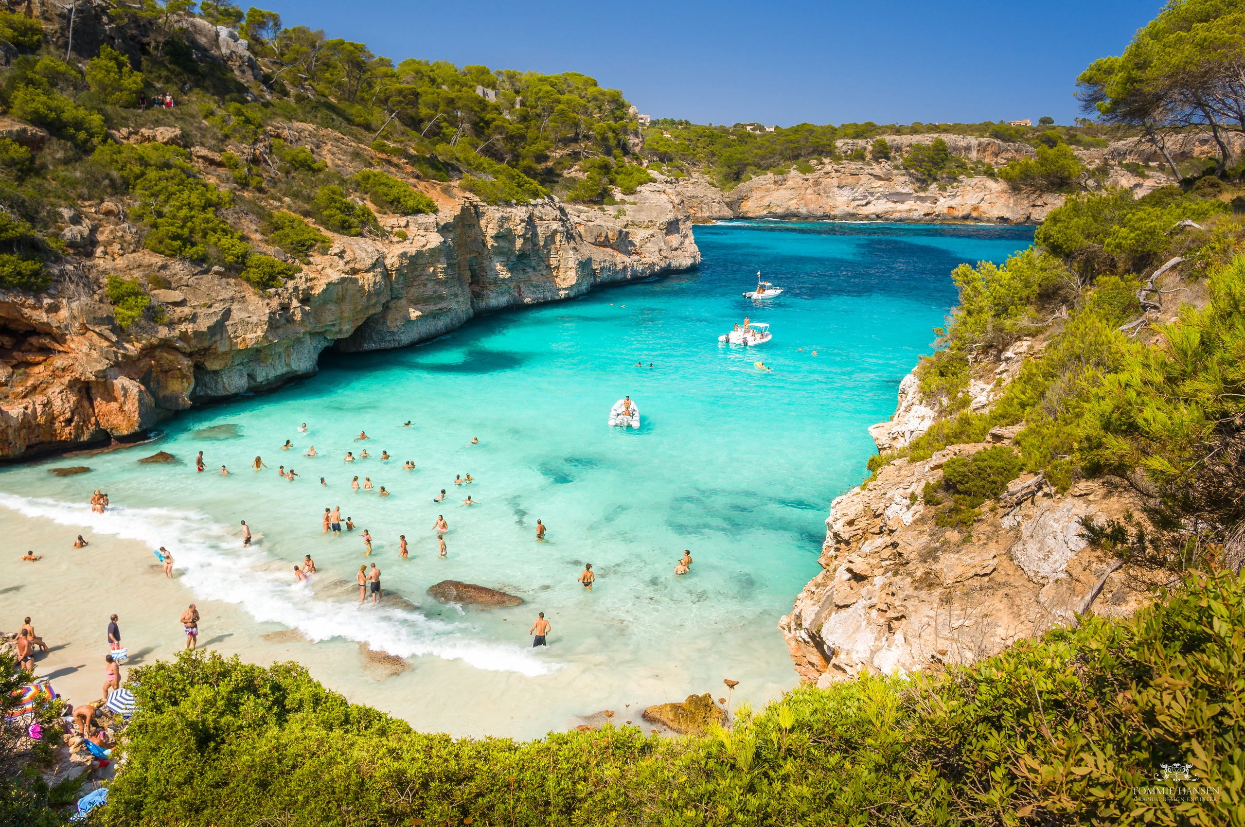 Vy över Calo des Moro, Mallorca, Baleariska öarna