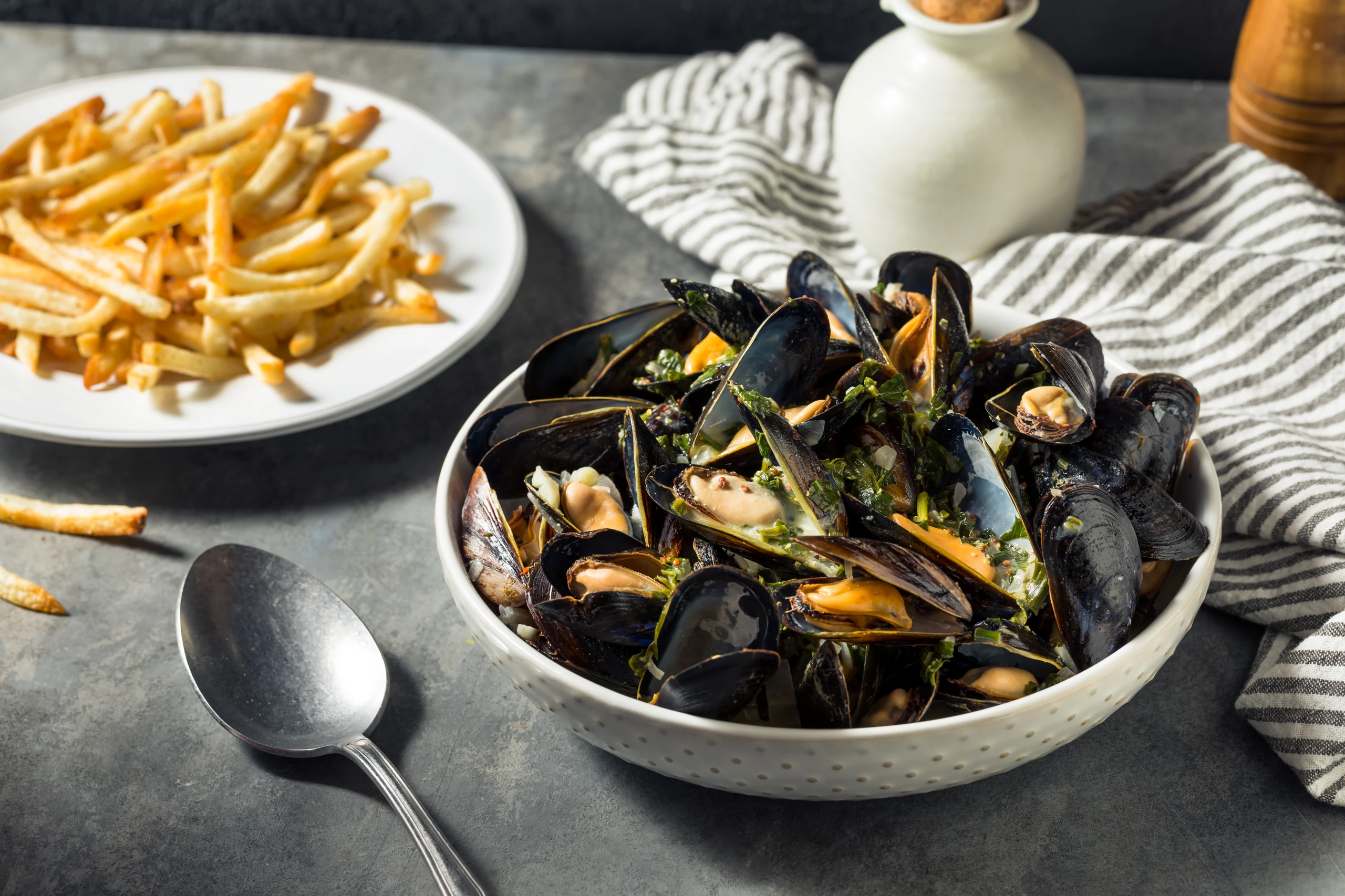 Moules frites i Belgien