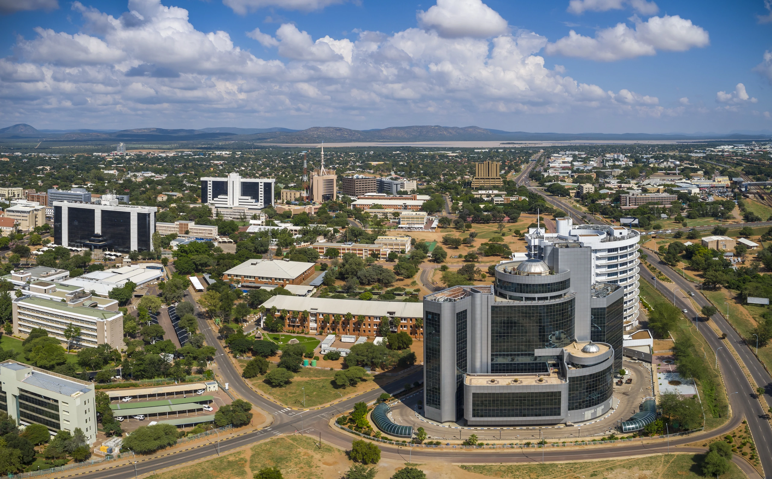 Flygfoto av Main Mall i Gaborone, Botswana