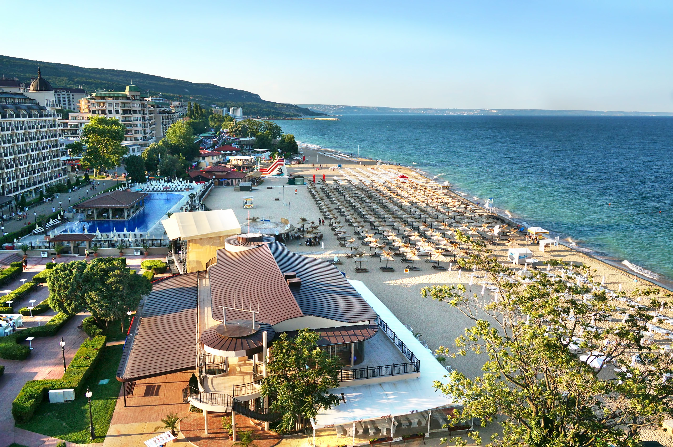 Panorama över Sunny Beach, Bulgarien