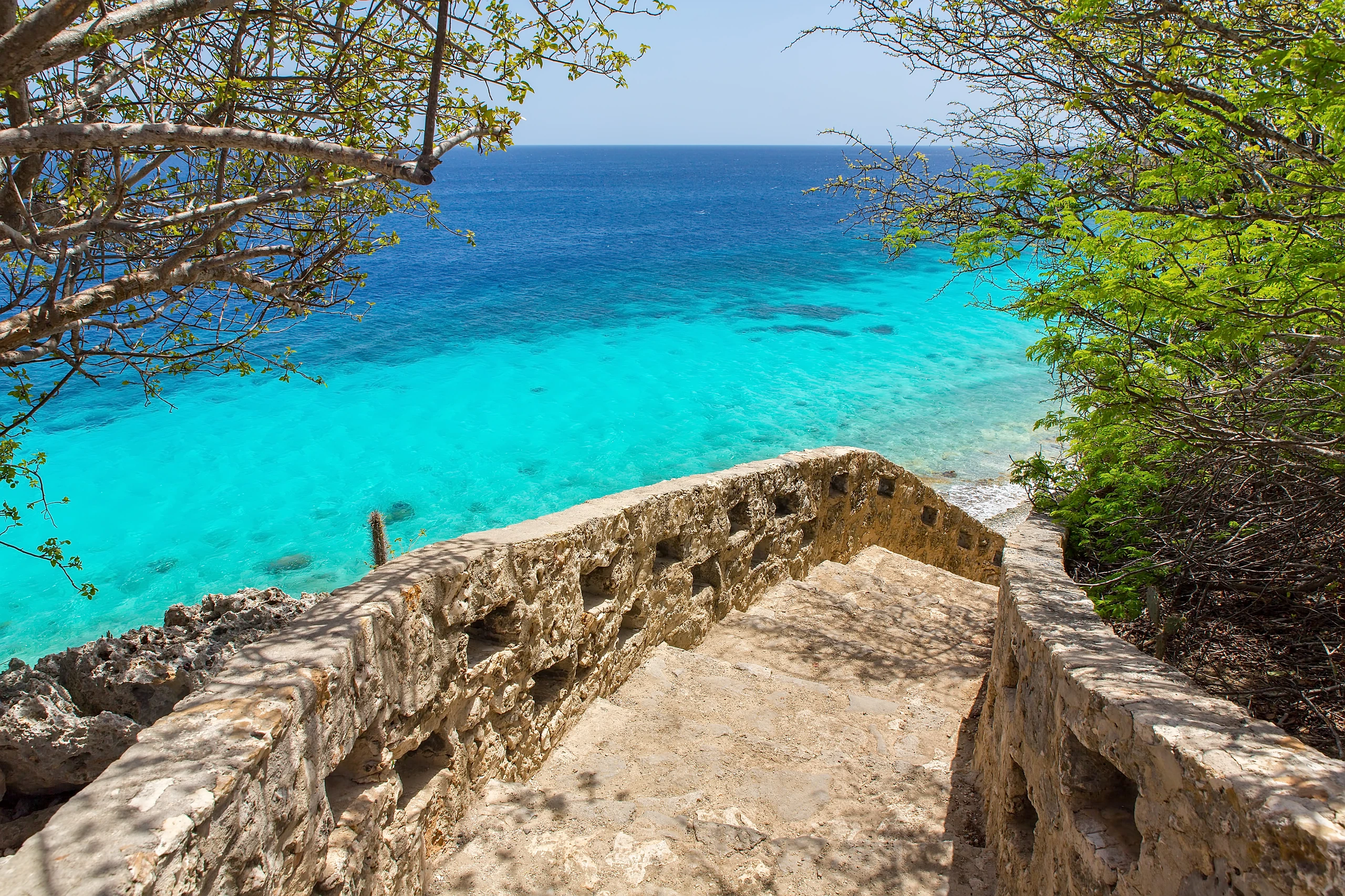 Steg nedstigning till stranden, Bonaire, Sint Eustatius och Saba
