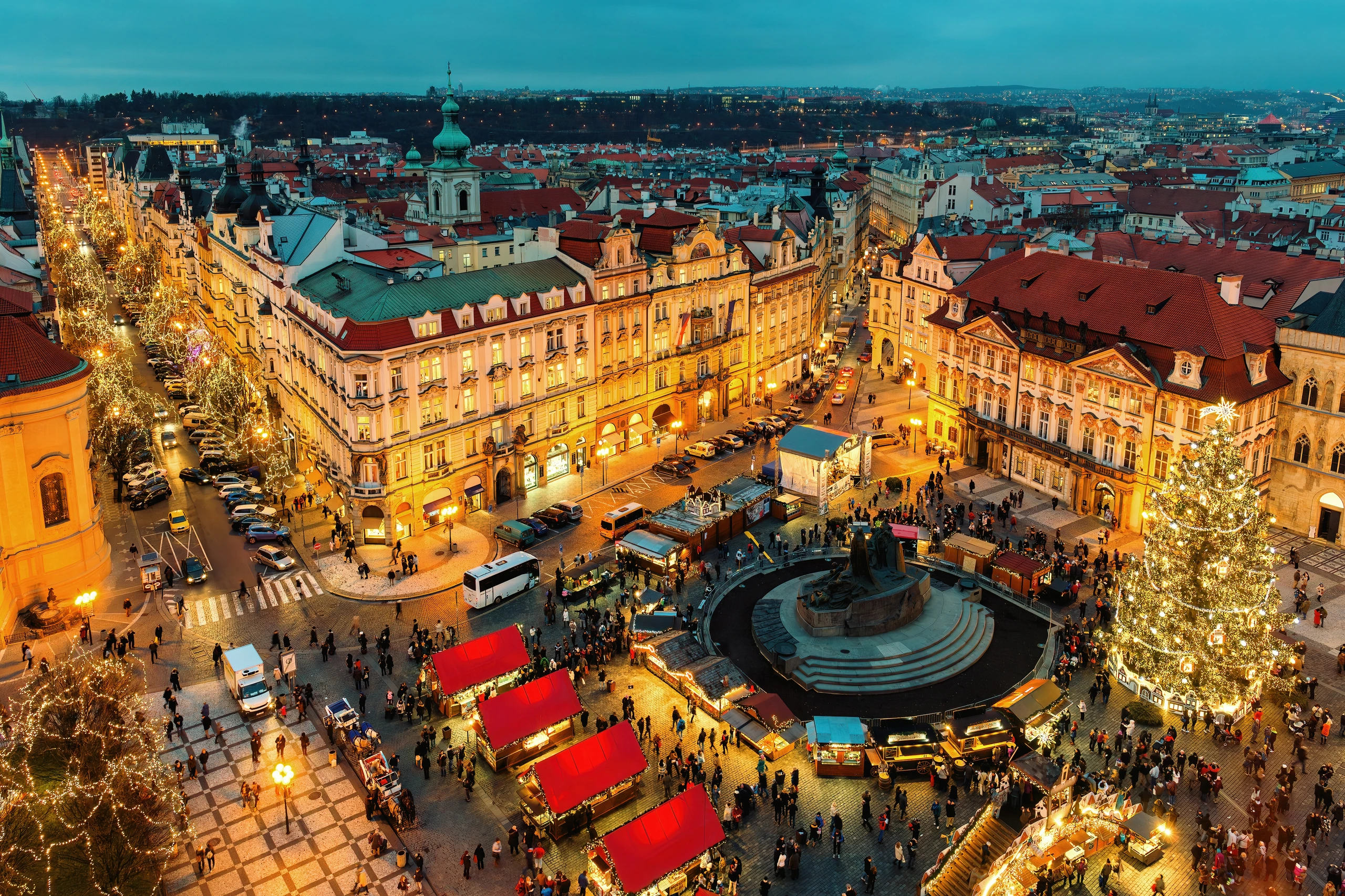 Julmarknad på Gamla torget, Prag, Tjeckien