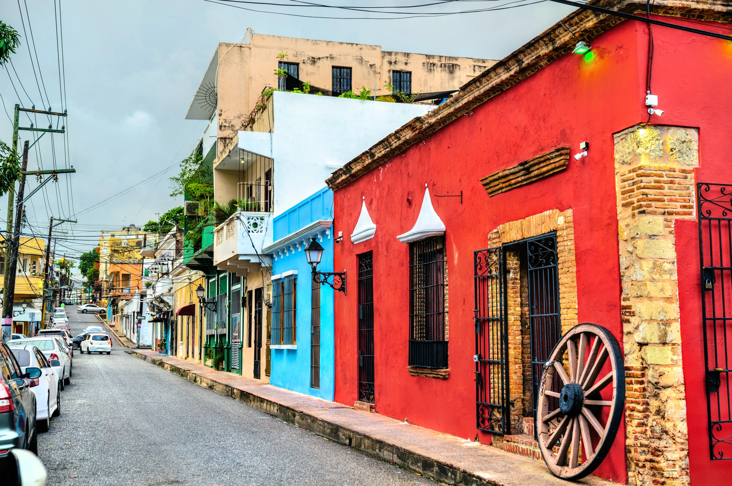 Färgglada koloniala hus i Santo Domingo, Dominikanska republiken