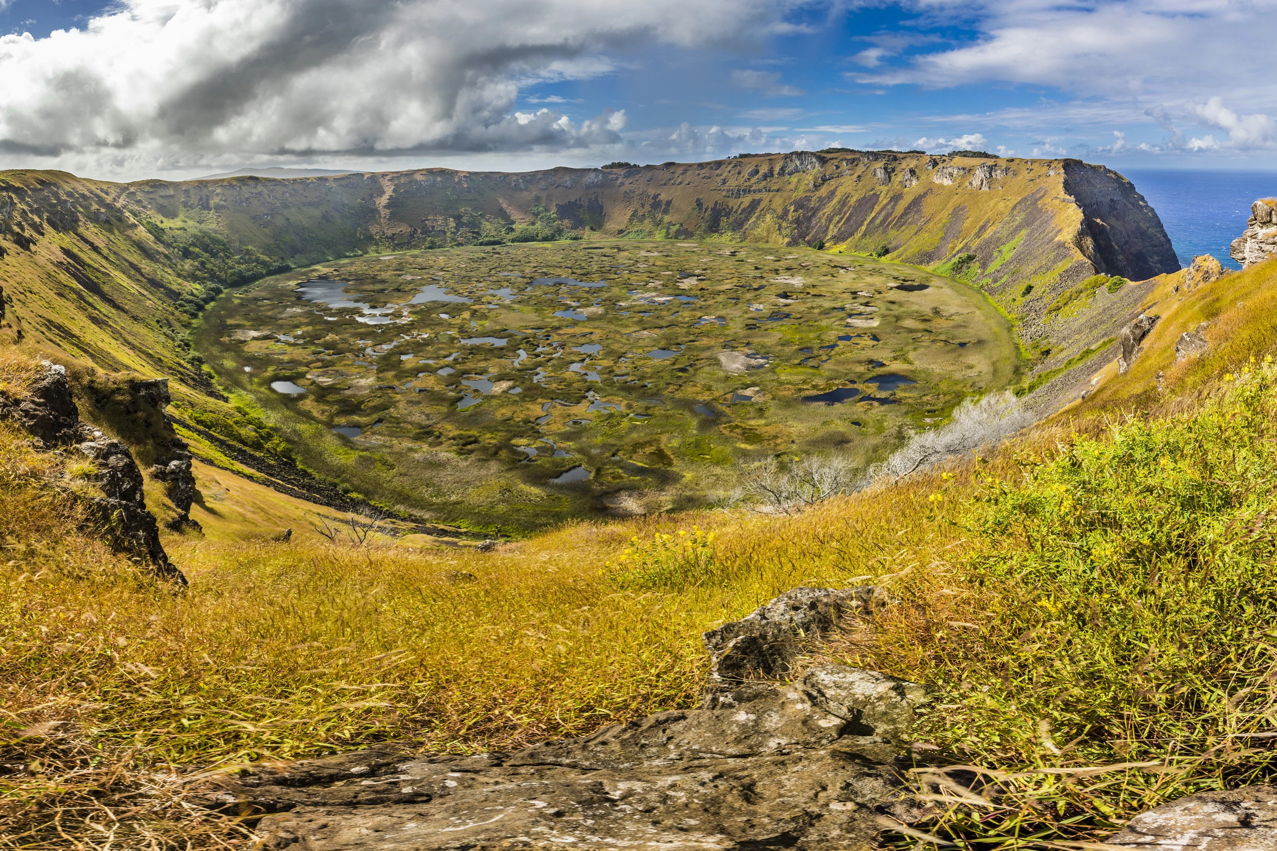 Utsikt över Rano Kau, Påskön