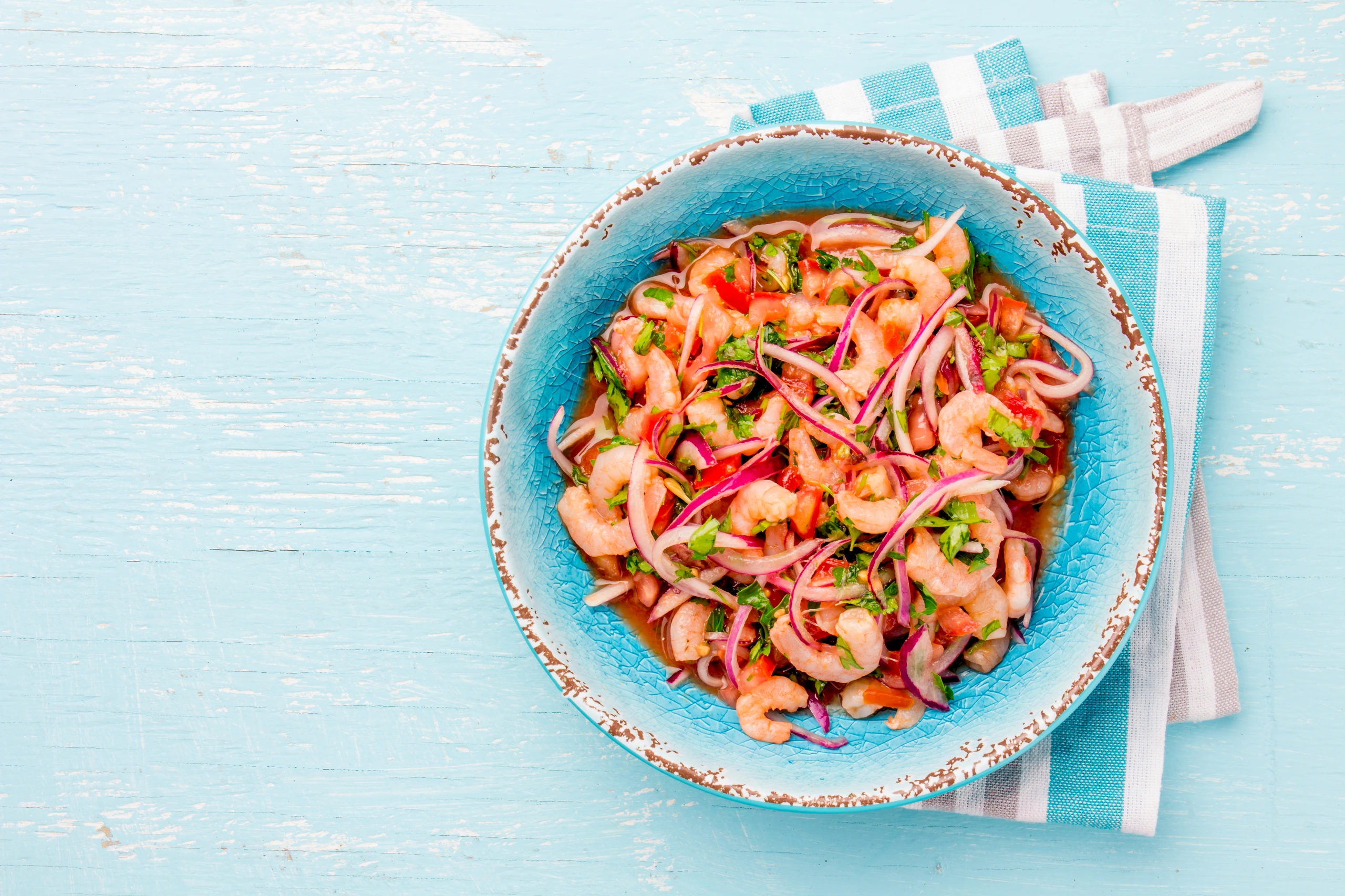 Ceviche med räkor och tomater, Ecuador