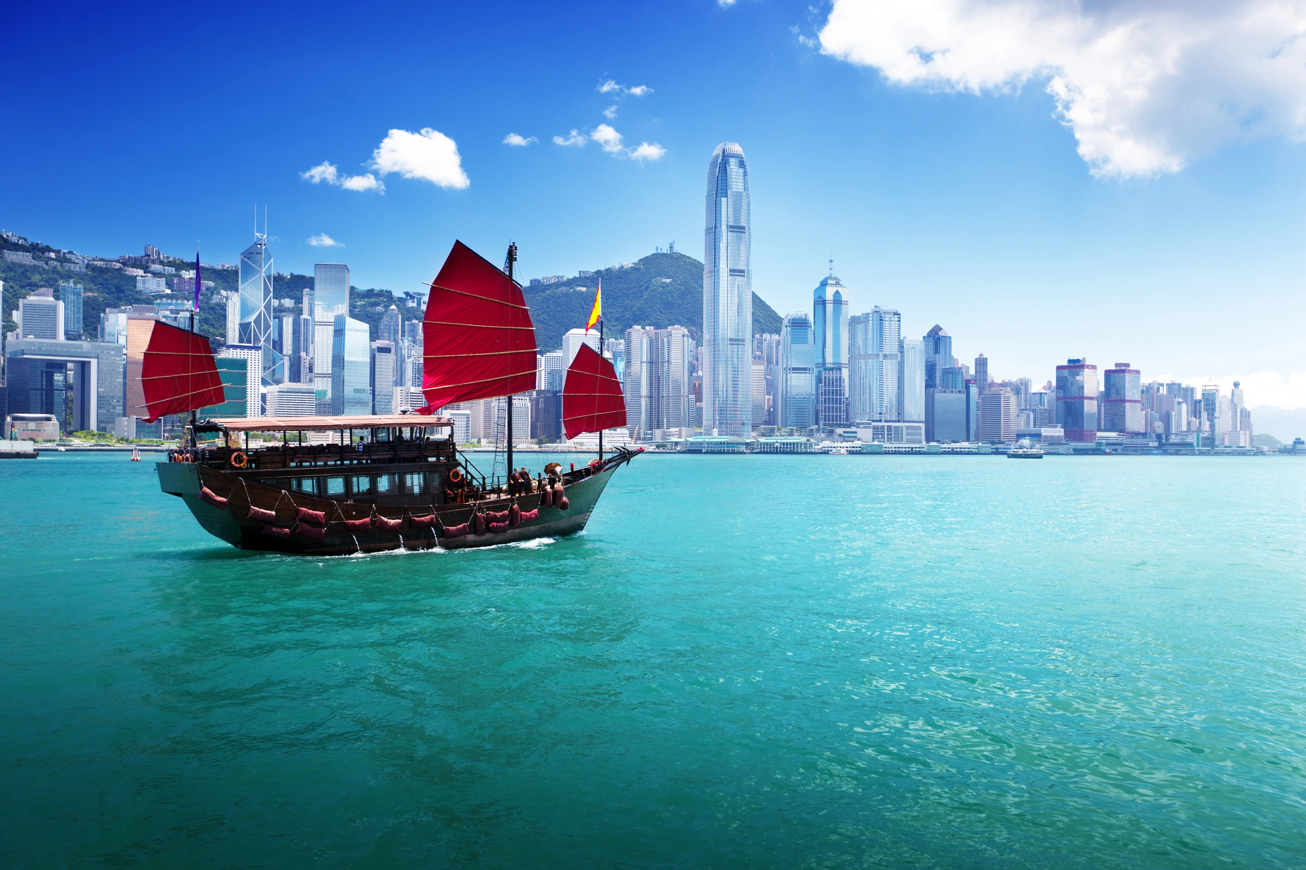 Klassisk segelbåt i Hongkongs hamn, Hong Kong