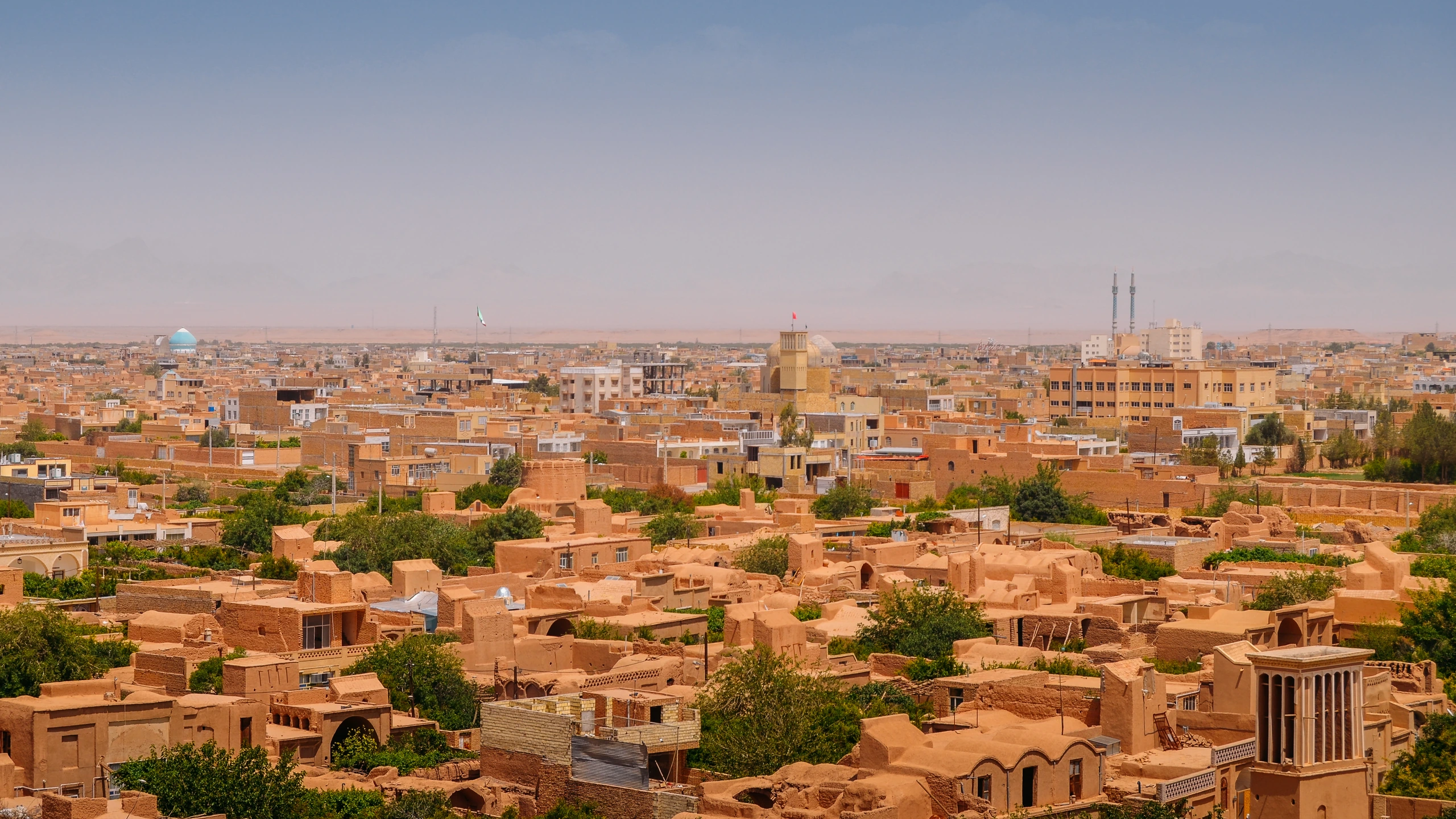 Flygfoto över Yazds historiska stadskärna, Iran