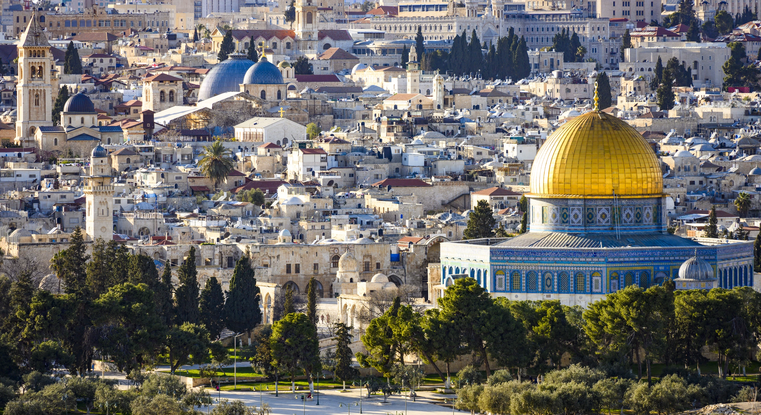 Utsikt över Jerusalems skyline från Olivberget, Israel