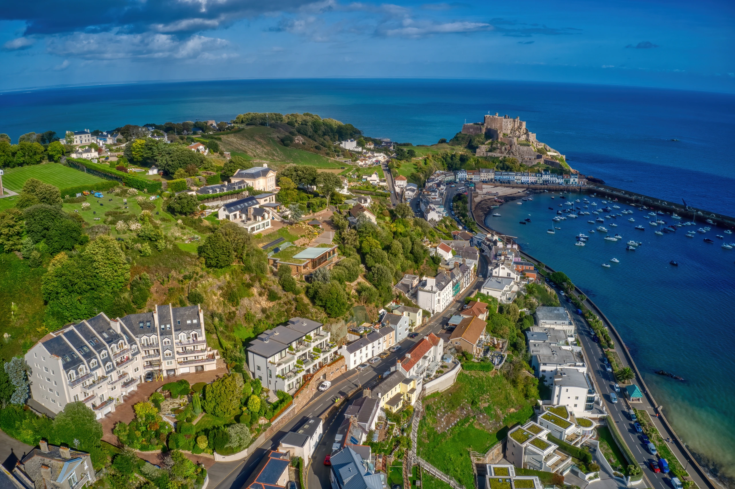 Flygfoto av Gorey, Jersey