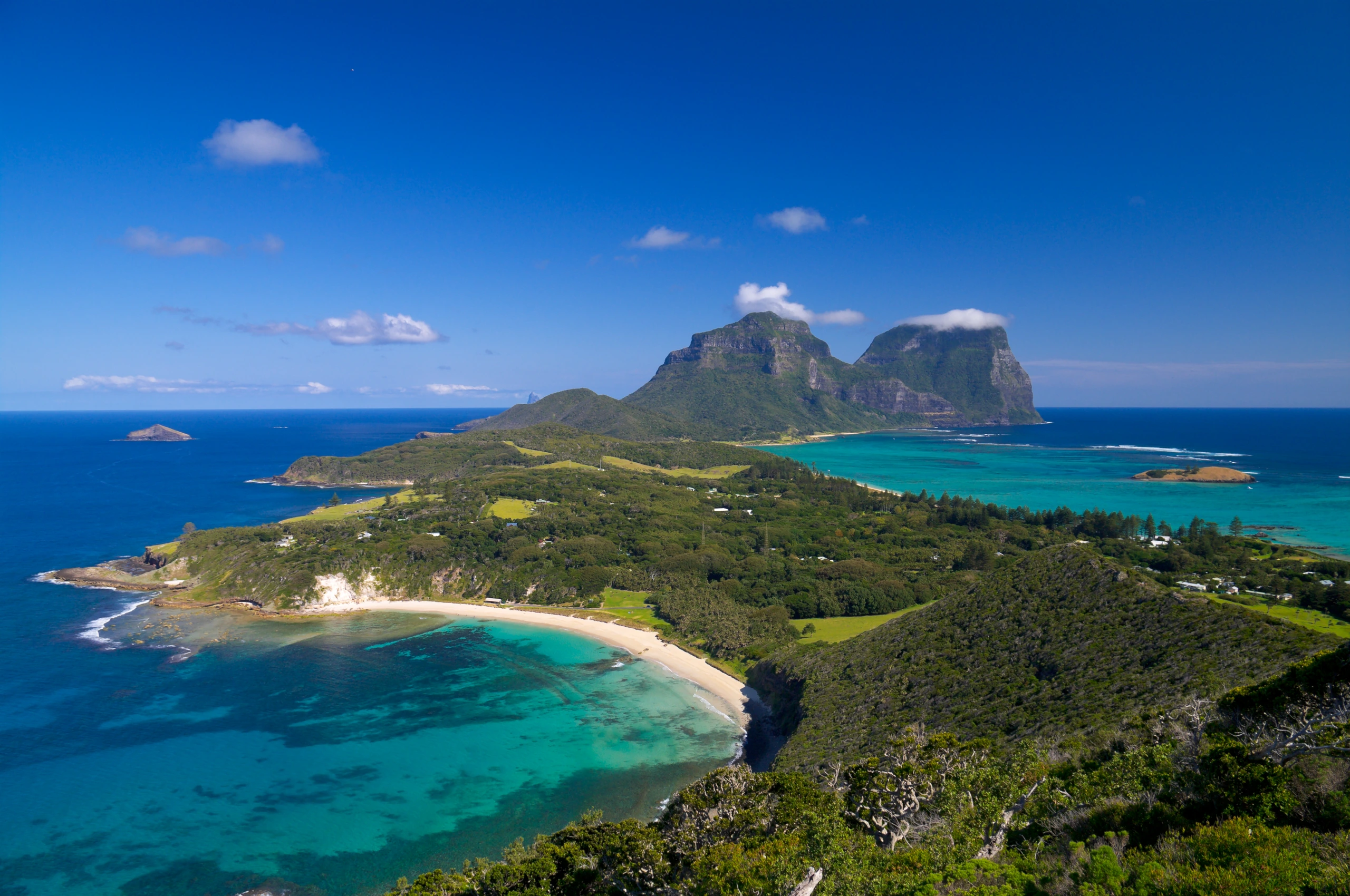Utsikt över laguner och Mt Gower, Lord Howe Island
