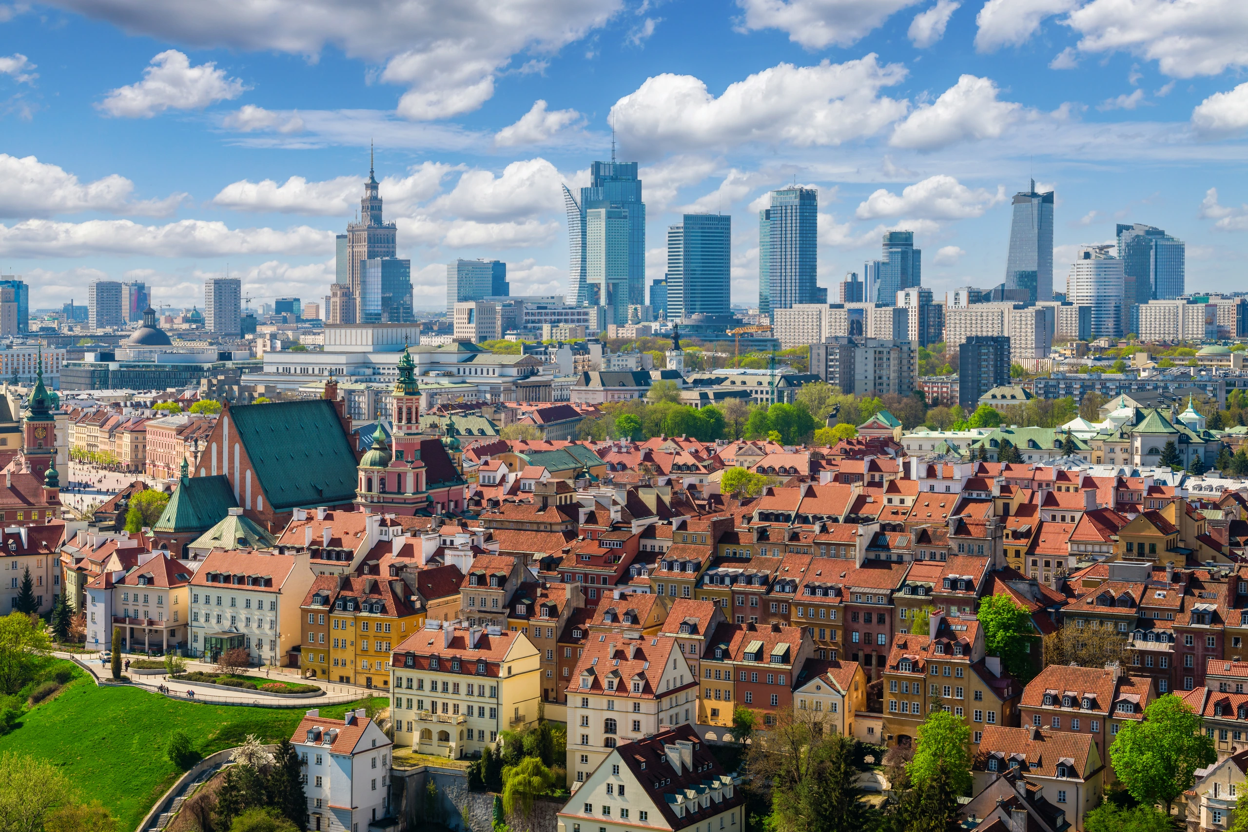 Flygfoto över Warszawas gamla stad, Polen