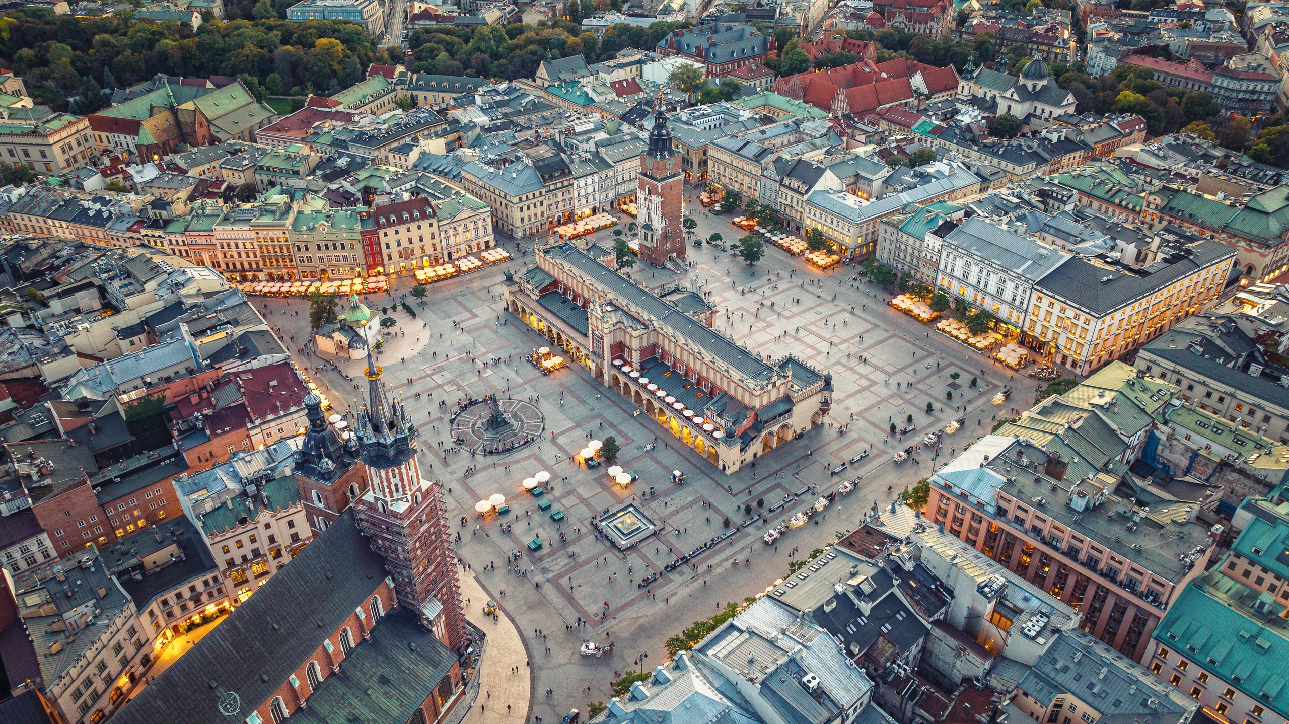 Vy över Rynek Główny i Kraków, Polen