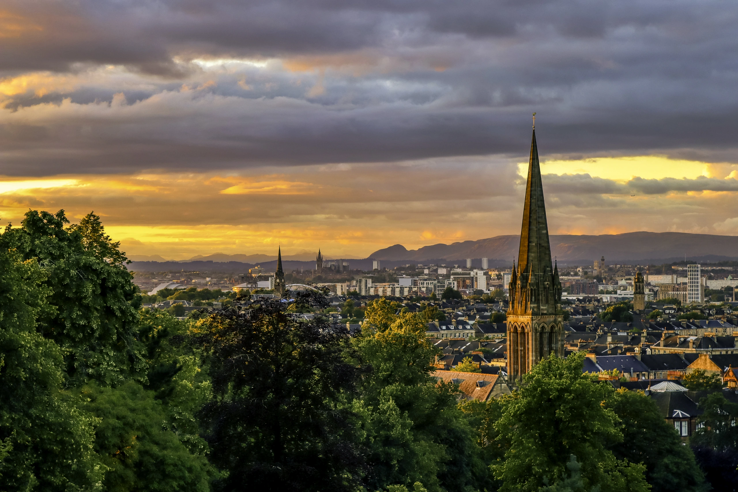 Solnedgång över Glasgow, Skottland