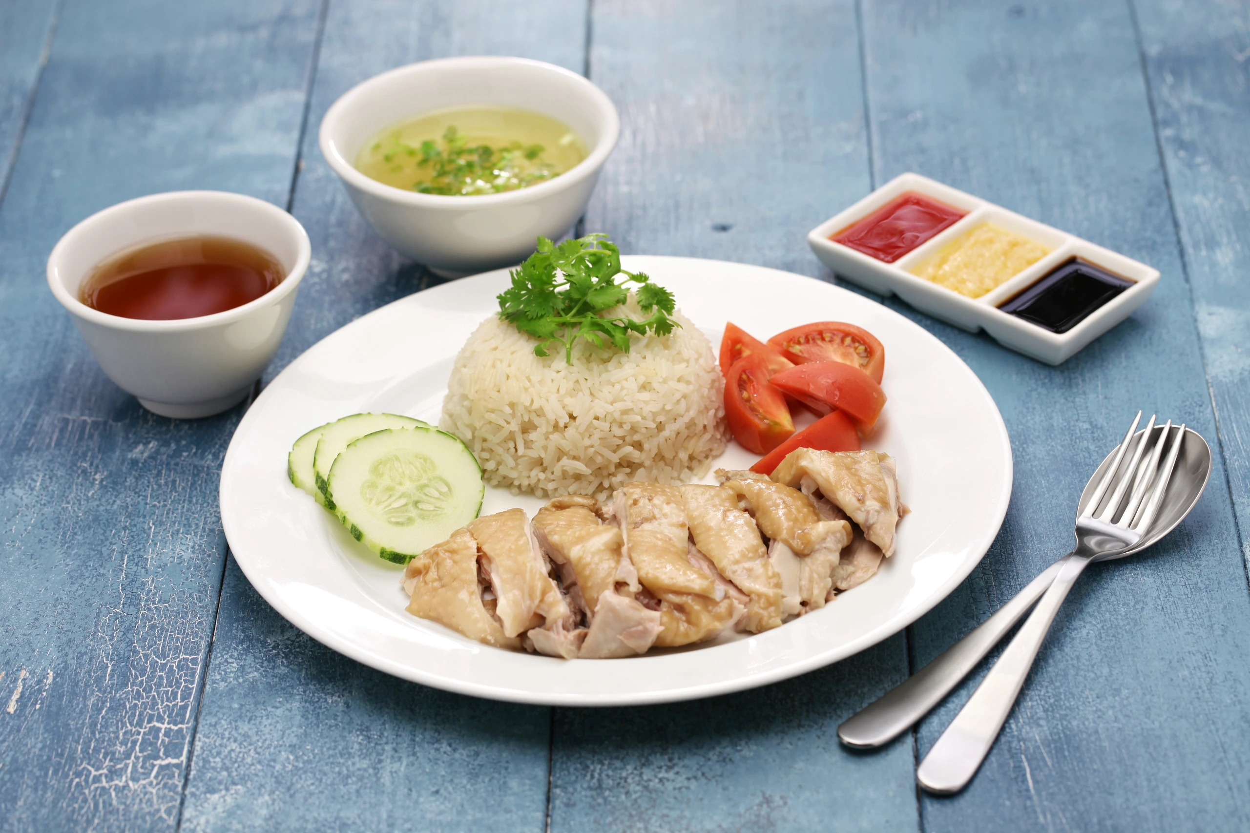 Hainanese chicken rice i Singapore