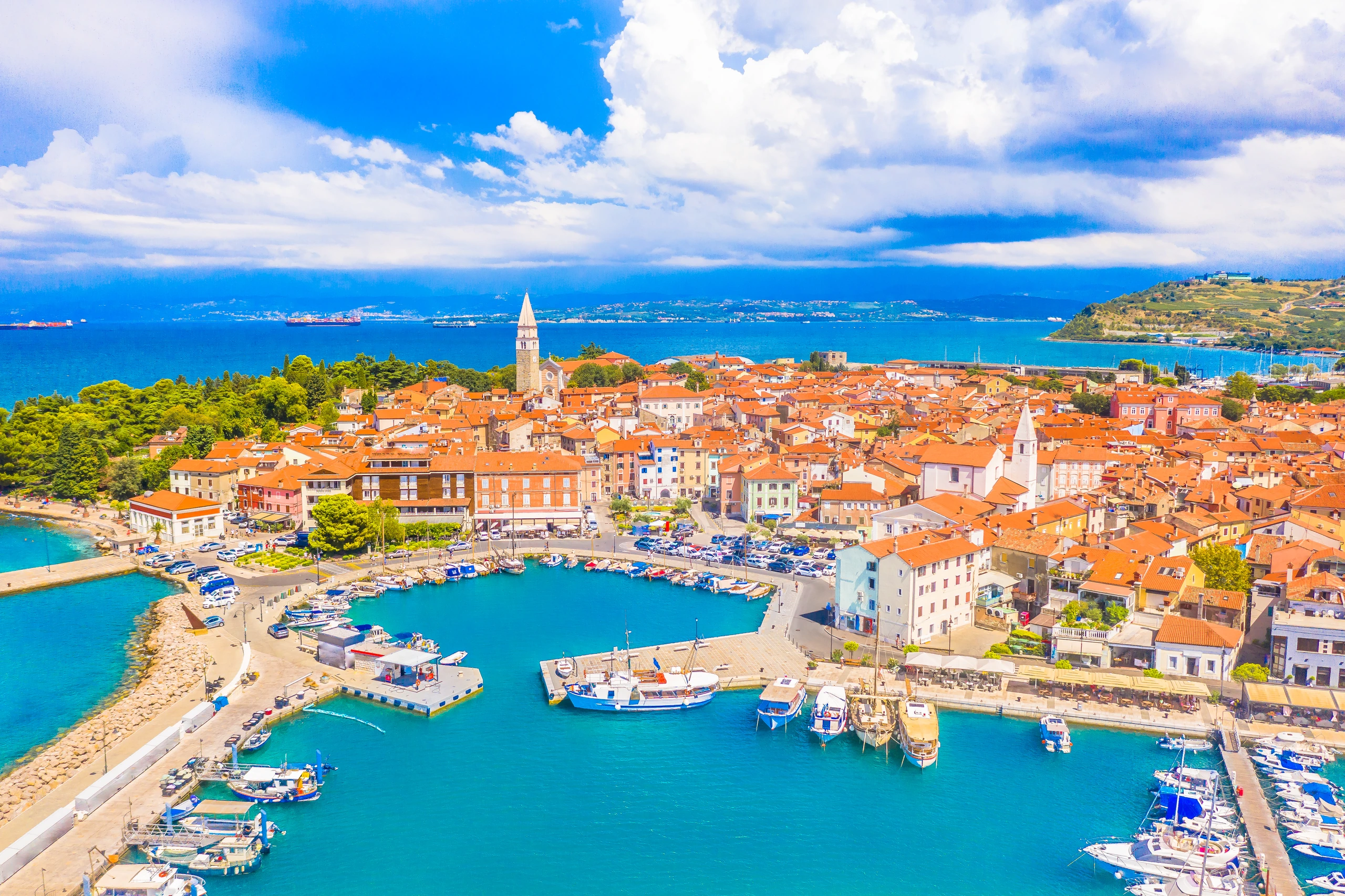 Flygfoto av Izola, Slovenien