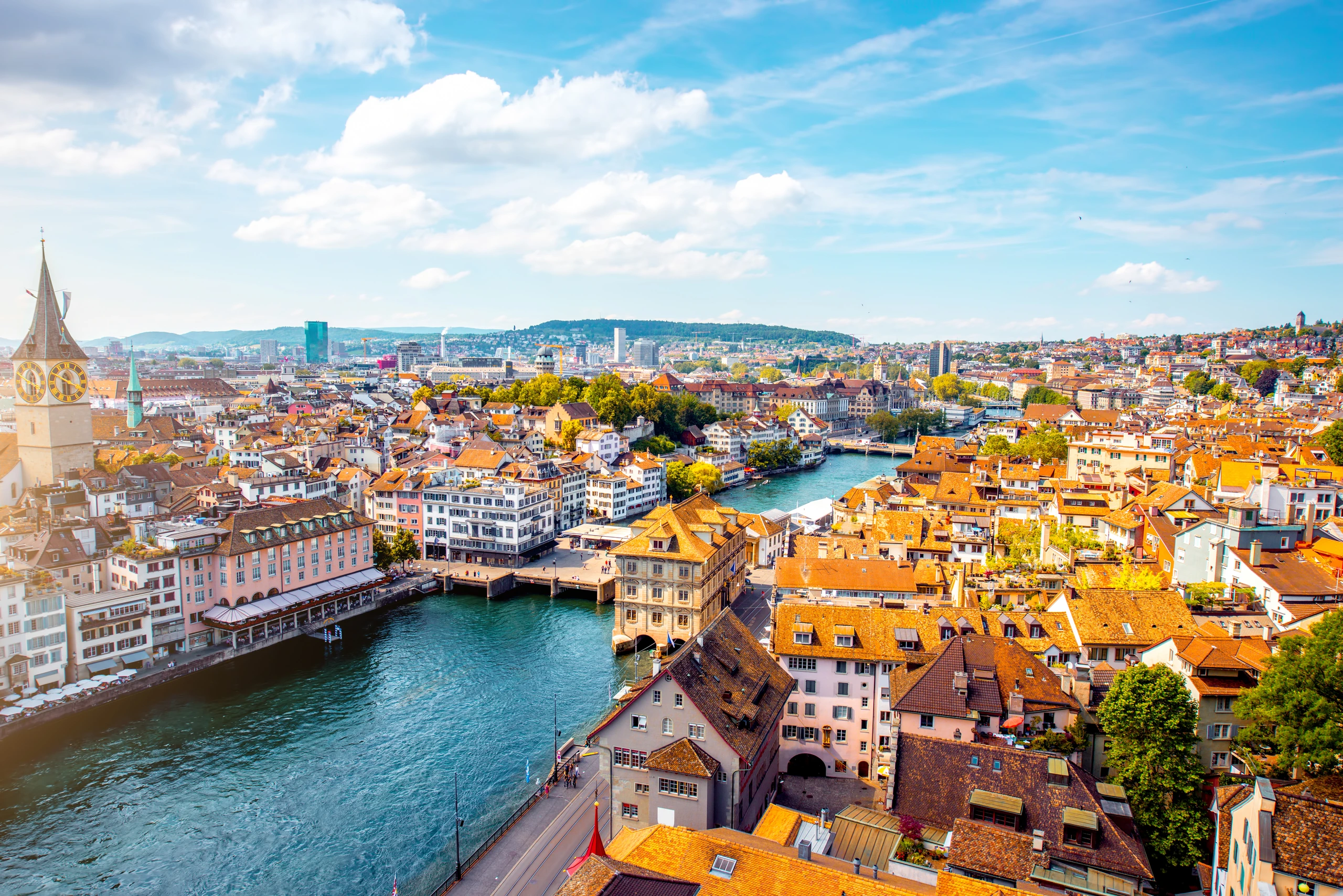 Flygfoto över Zürich, Schweiz
