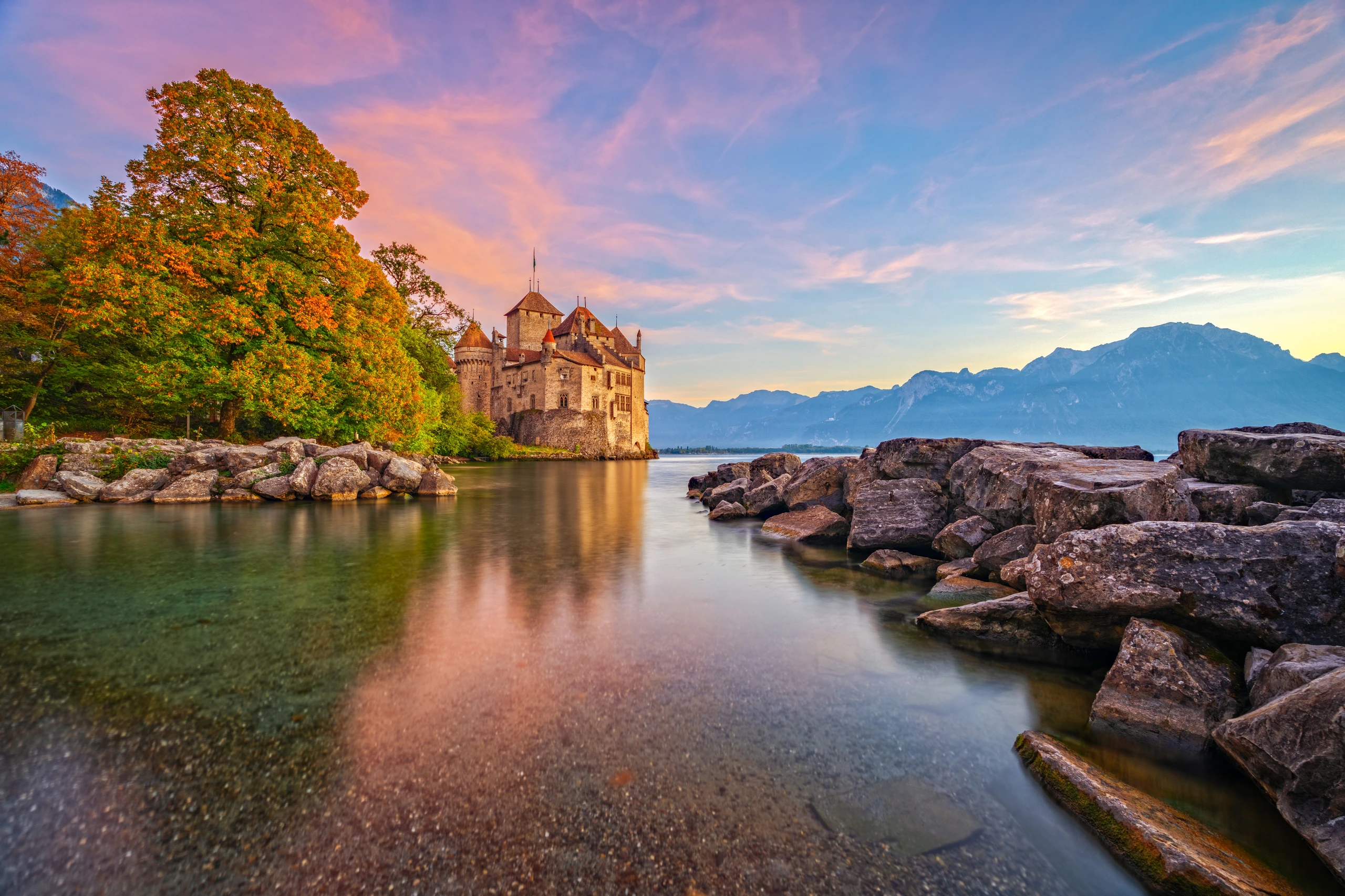 Chillon slott vid Genèvesjön, Schweiz