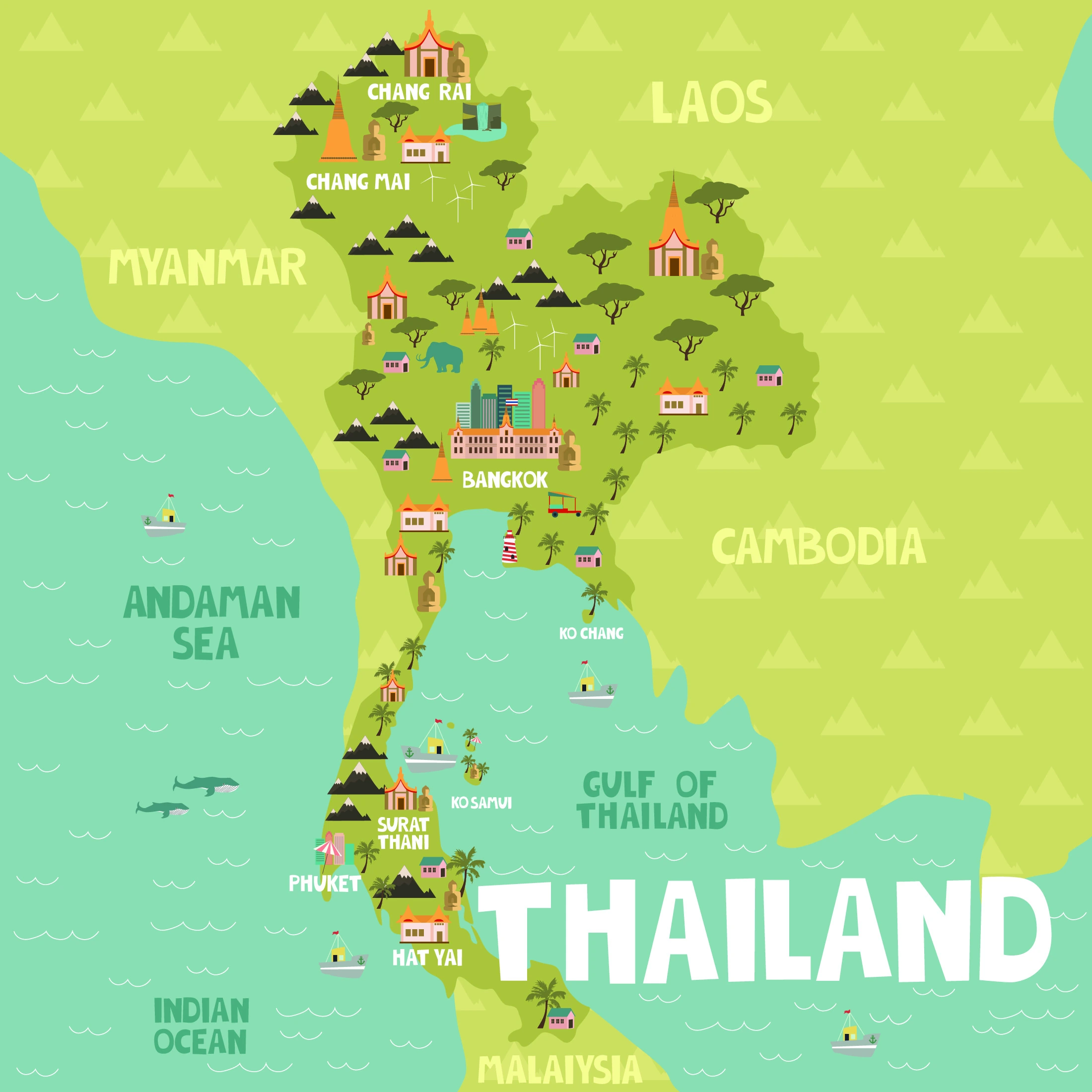 Illustrerad karta över Thailand
