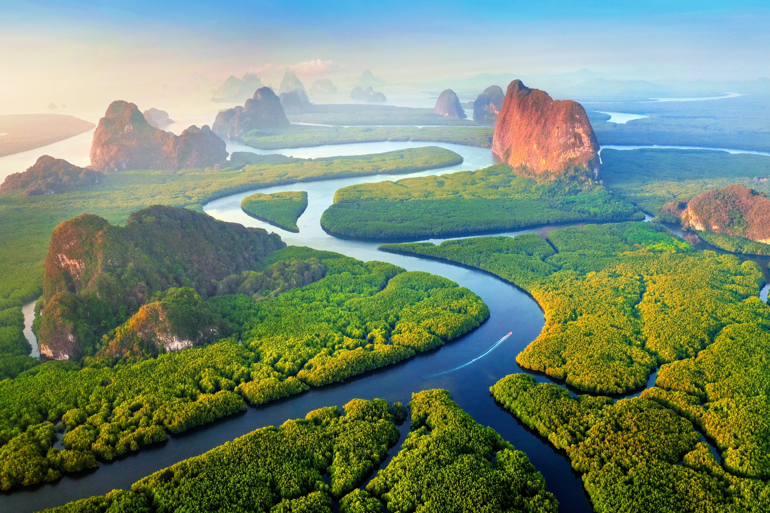 Flygfoto av Phang Nga-bukten, Thailand