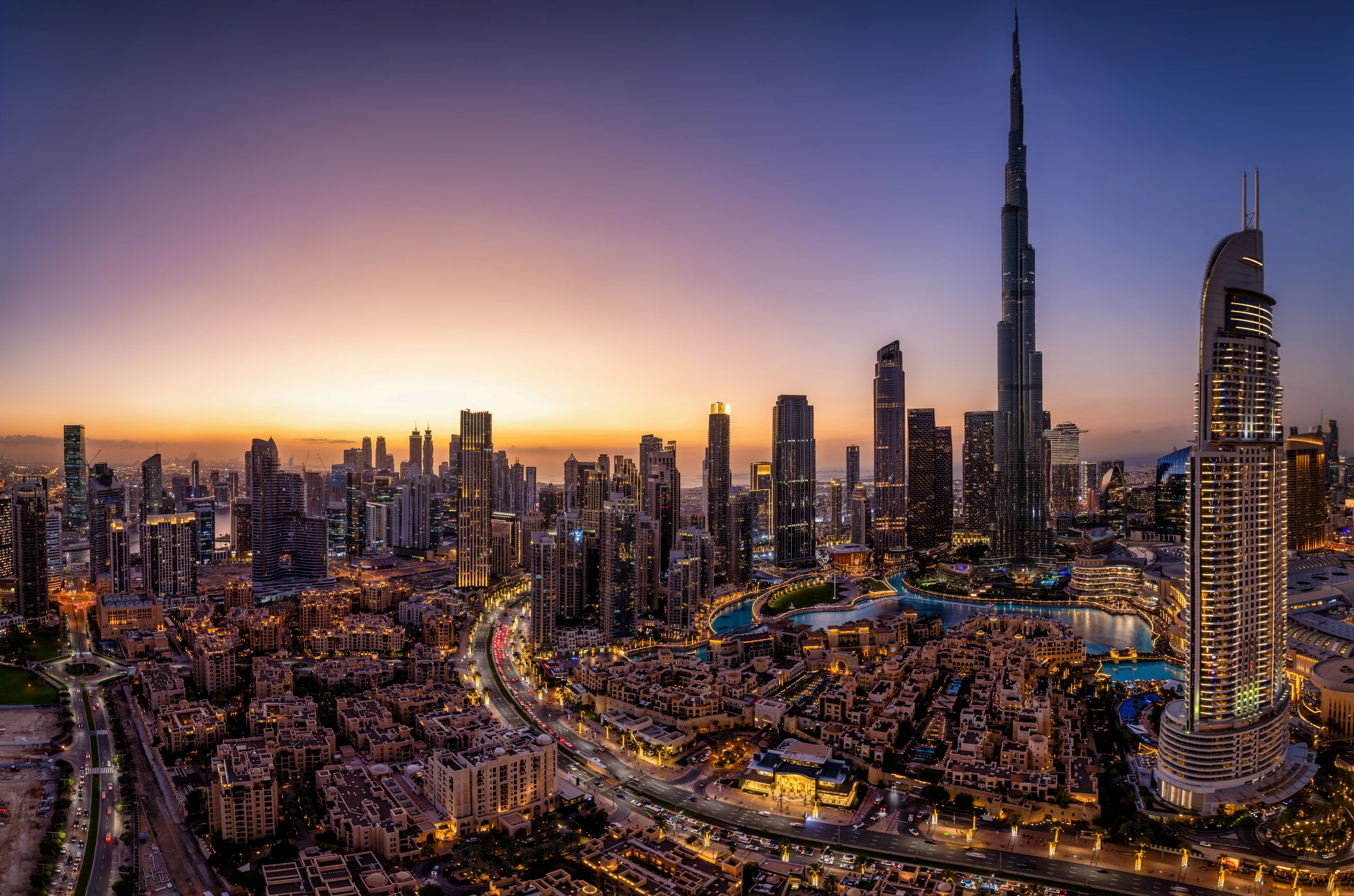 Panoramavy över Dubais skyline, Förenade Arabemiraten