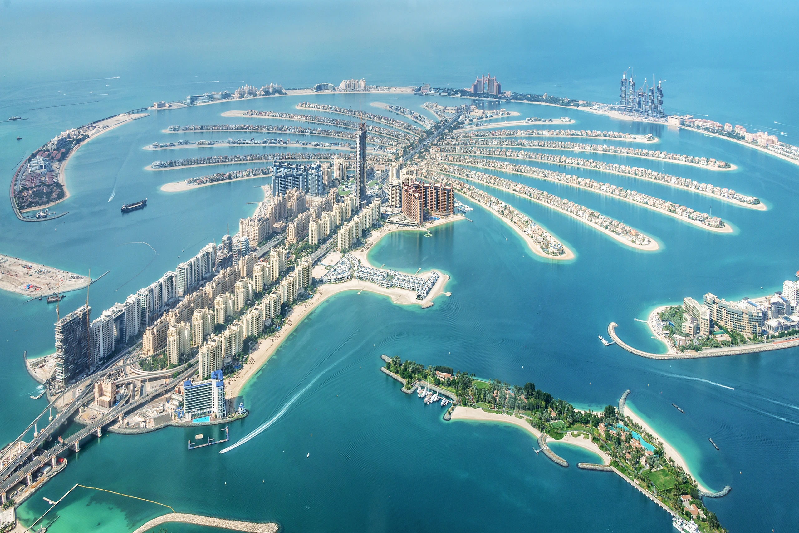 Flygfoto över Palm Jumeirah, Dubai, Förenade Arabemiraten