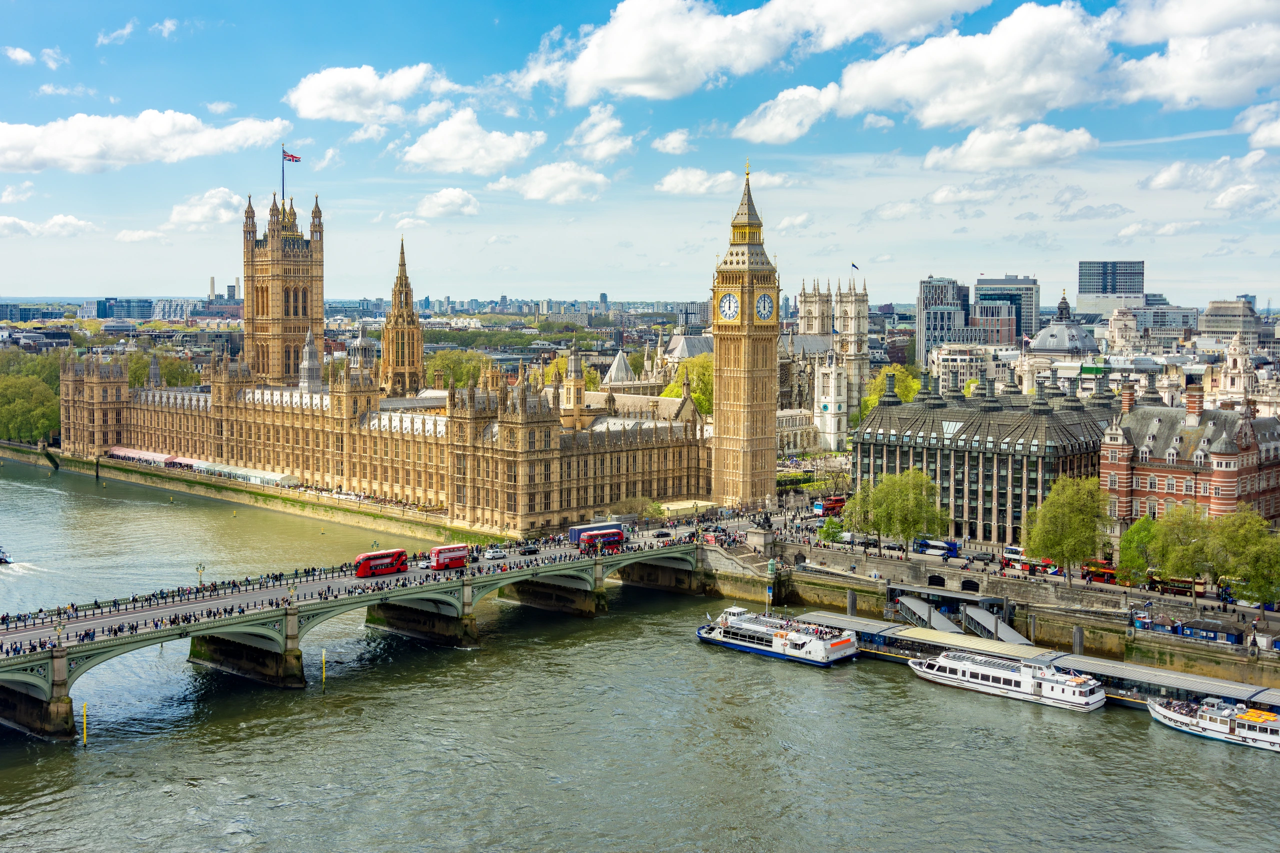 London med Houses of Parliament och Big Ben, Storbritannien