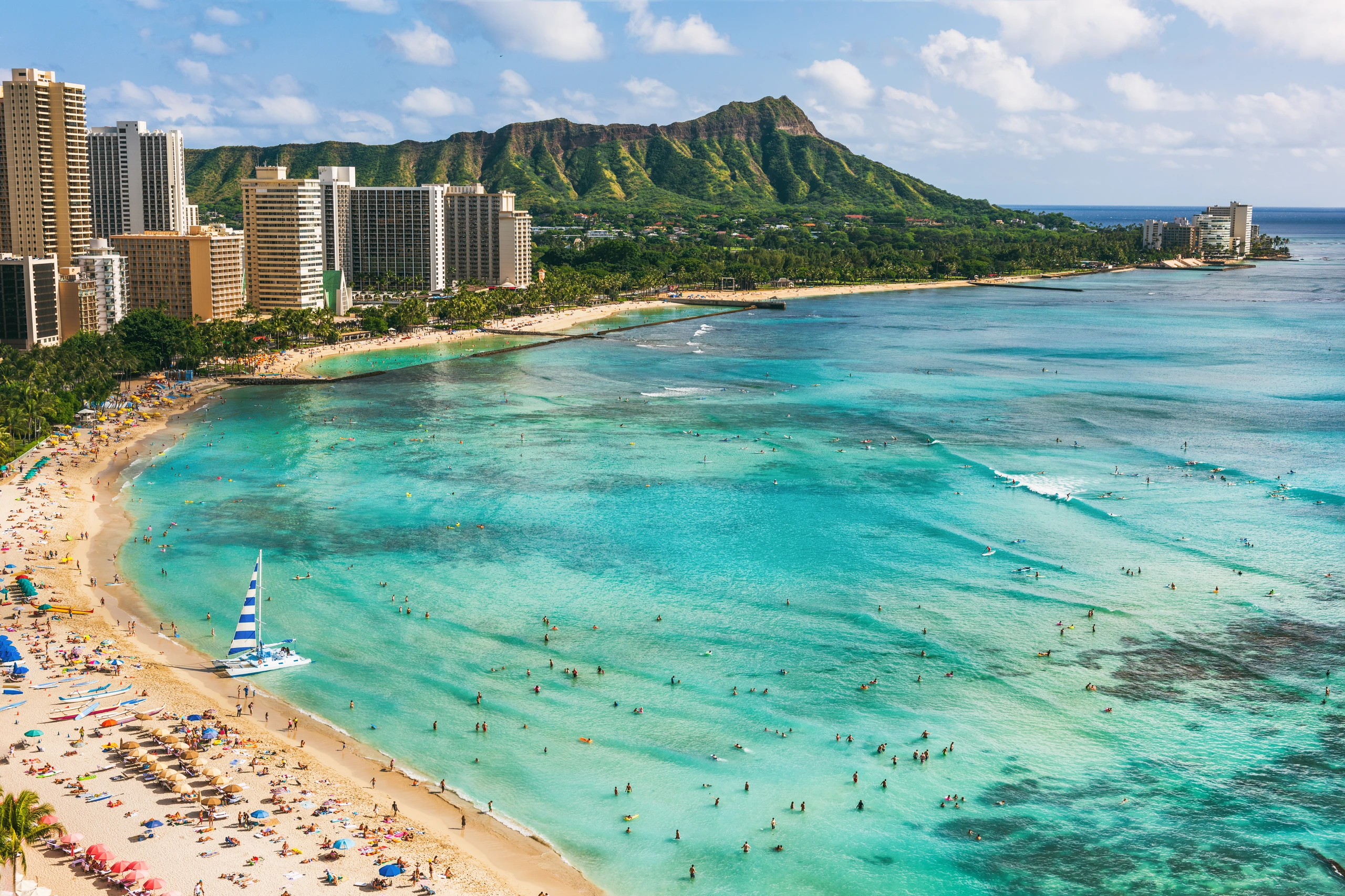 Waikiki Beach och Diamond Head, Oahu, USA