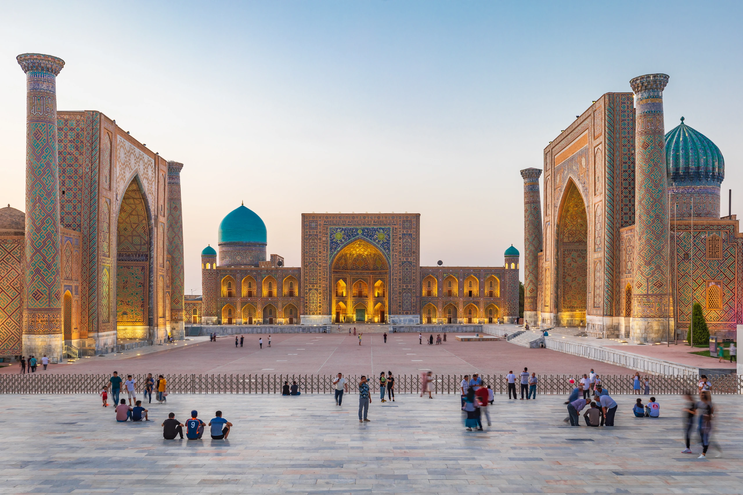 Vy över Registan i Samarkand, Uzbekistan