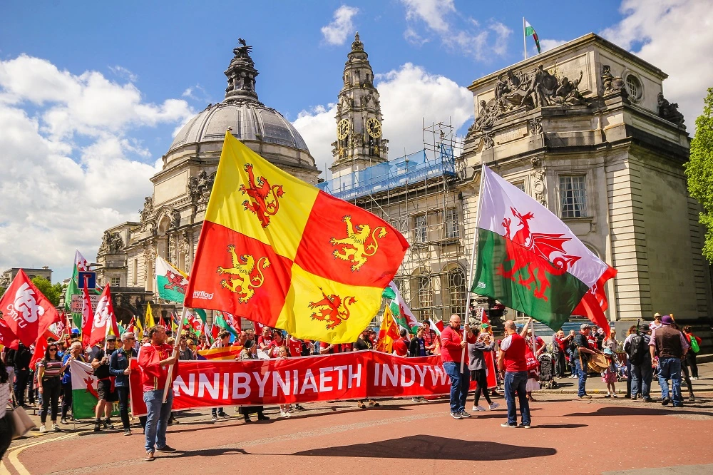 Walesisk självständighetsmarch i Cardiff, Wales